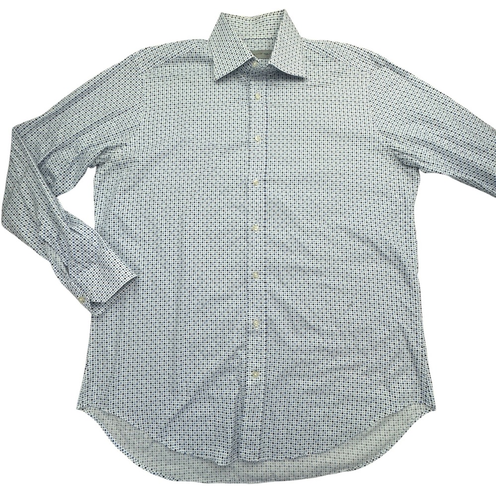 ETRO Via Spartaco Shirt Mens XL 43 Blue Polka Dot Long Sleeve Button Down Italy